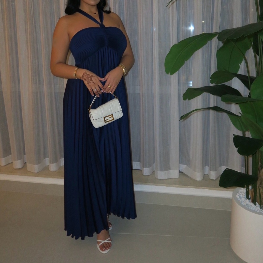 Mango Blue Pleated Dress - us 8